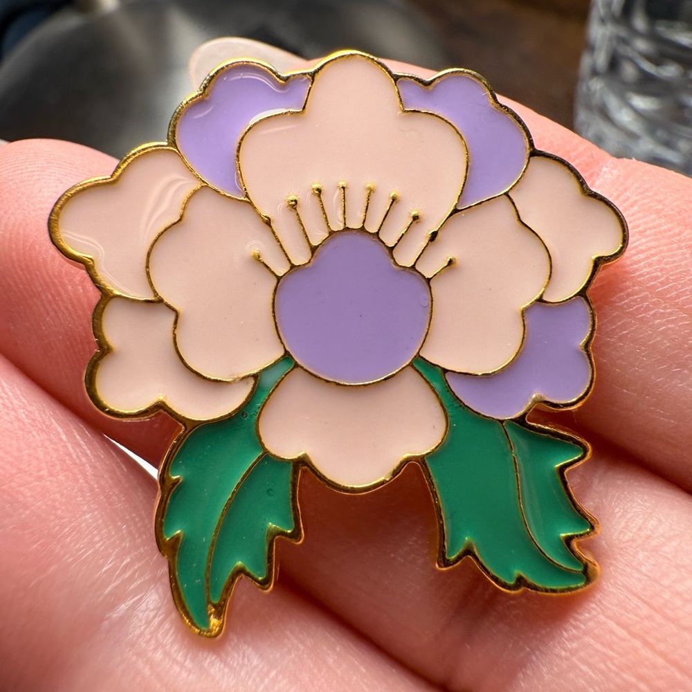 Floral Enamel Brooch in Purple and Green